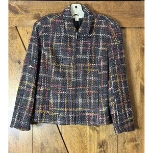 Coldwater Creek Womens‎ Tweed Full Zip Blazer Jacket Sz PM Black Multicolor